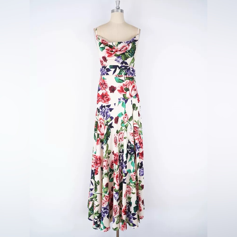 NEW Bronx and Banco Leo Maxi Dress in multi , Floral Cowl Neck Spaghetti Strap - Picture 3 of 11